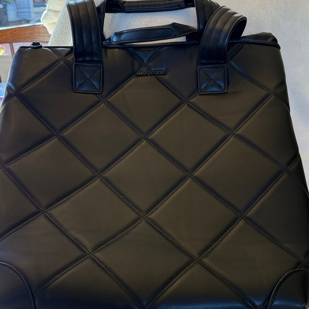 Max Studio Black Quilted Tote Bag 18 inch Lamby - Picture 7 of 12